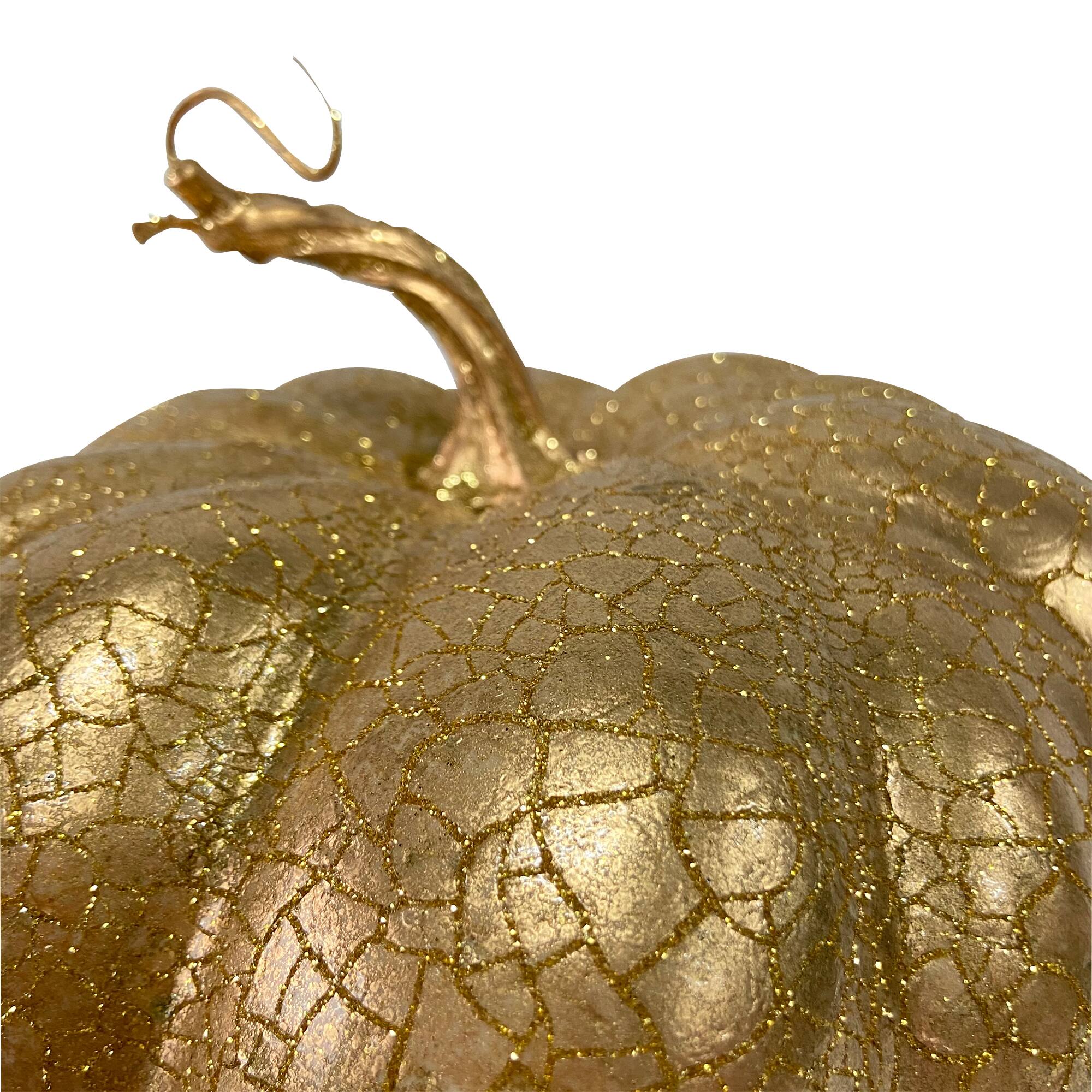 12" Gold Crackled Fall Harvest Pumpkin Decoration